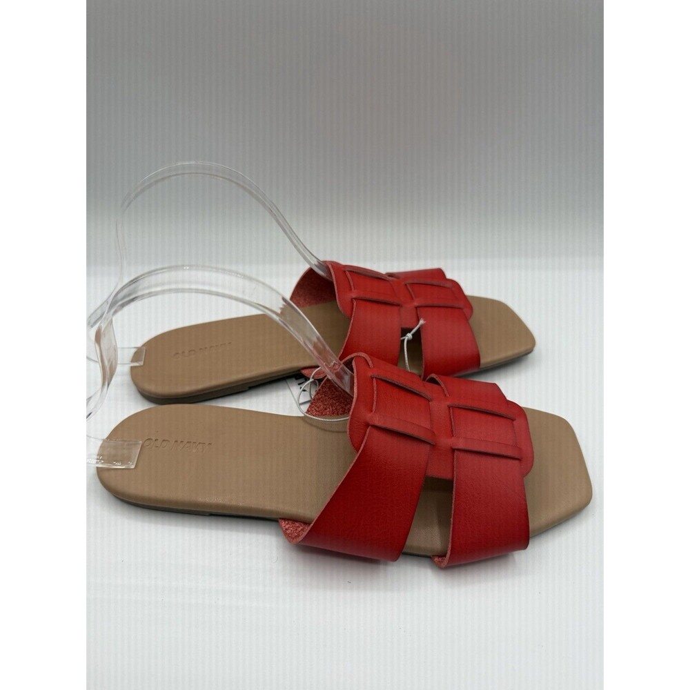 Old Navy Slide Sandals Women Red Faux Leather Vacay Resort Casual Size 10 NWT